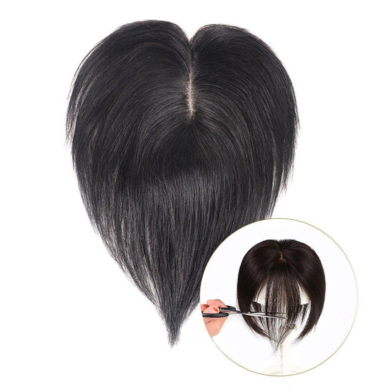 RemeeHi Short Straight Human Hair Toppers 18cm Hand Made Clip in Hairpiece for Covering White Hair Tape Toupee Wiglet 5x7cm Black - Image 3